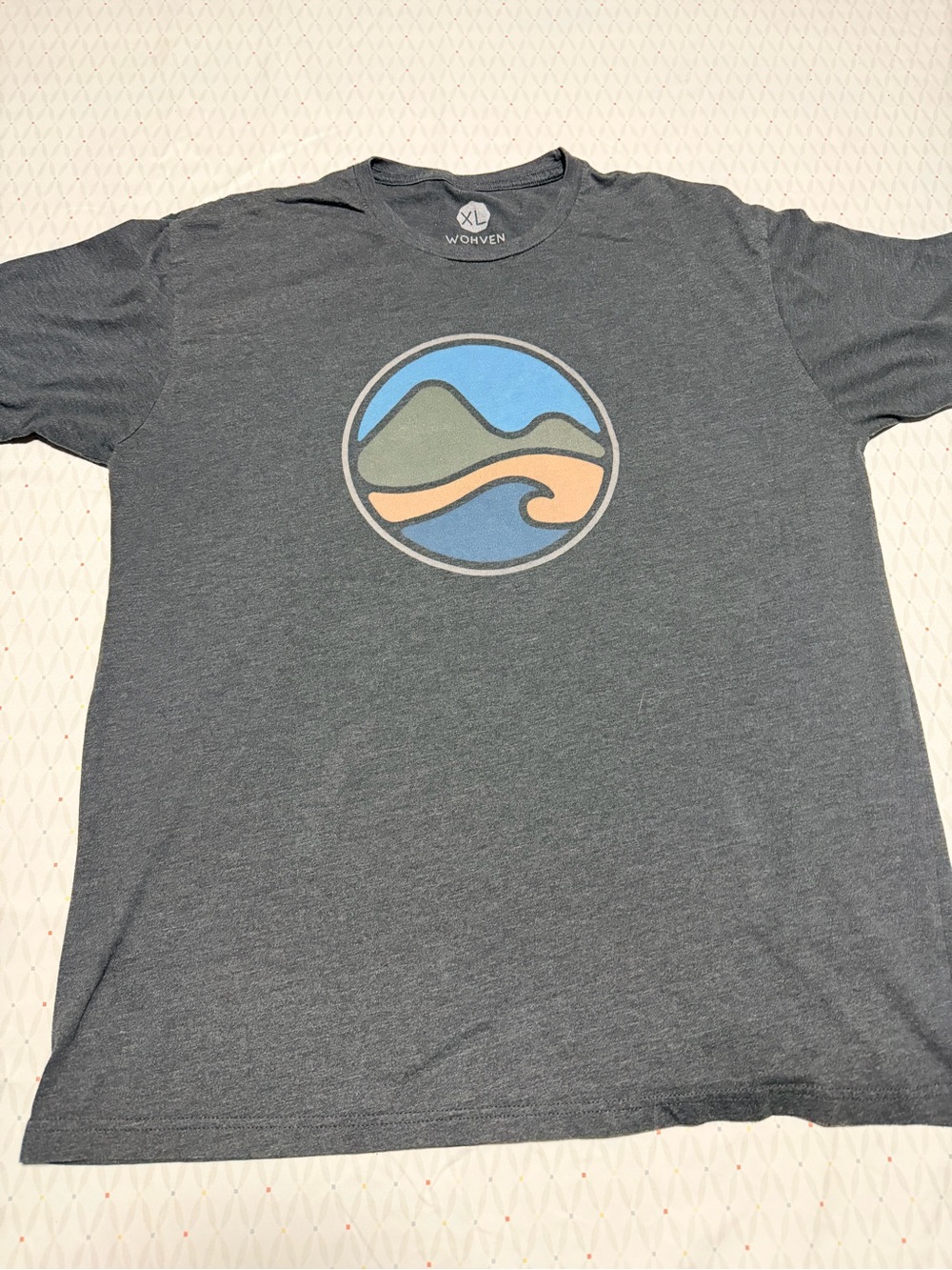 Wohven Charcoal Short-Sleeve Tee with Mountain & Wave Emblem